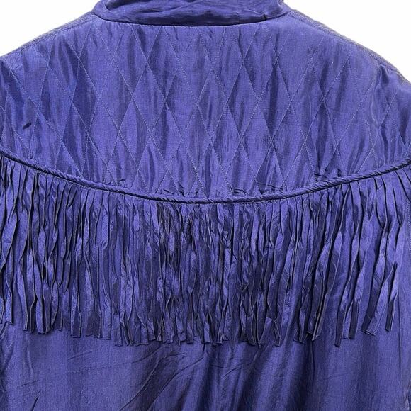 Vintage 80s 100% Silk Robert Stock Fringe Windbreaker Jacket - Picture 5 of 7